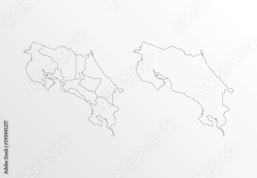 Black Outline vector Map of Costa Rica with regions
