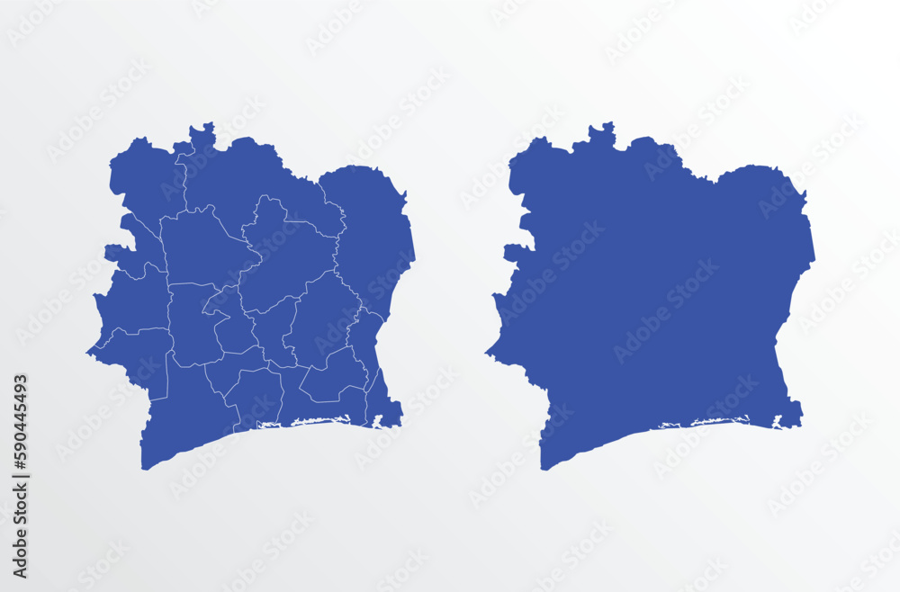 Blue Map of Côte d'Ivoire with regions