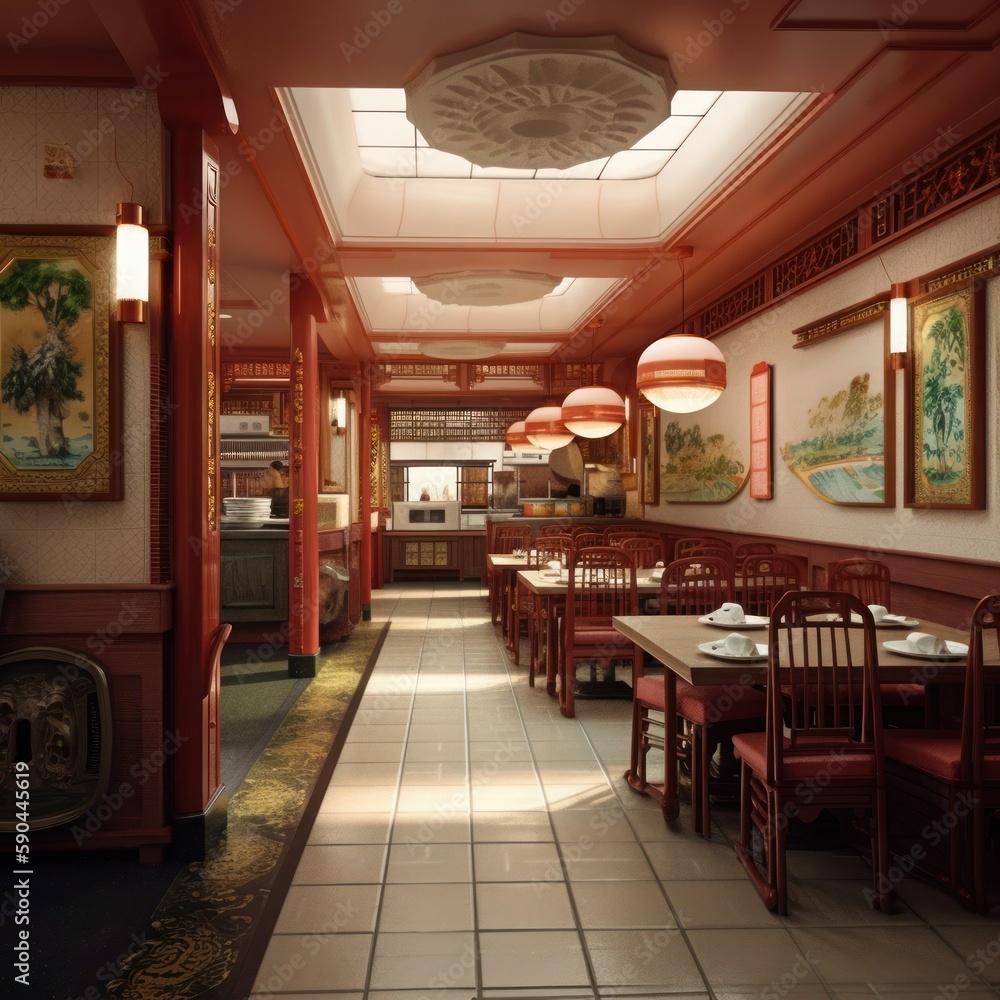 1990's Chinese Restaurant Interior. Generative AI