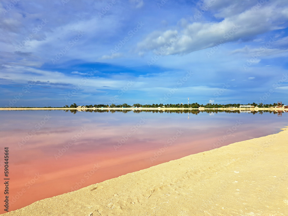 Las Coloradas, port in Río Lagartos, Yucatán, Mexico a fishing village, dedicated to the salt industry, a set of pools that make up one of the most important salt processing plants
