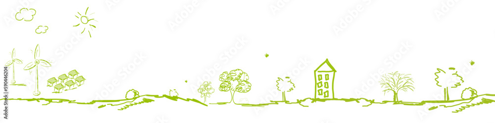 PV Anlage Erneuerbare Energie Skizze Landschaft Band Banner