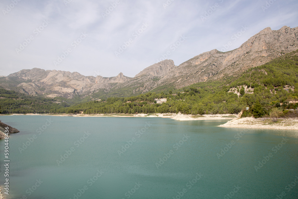 Aixorta Mountain Range Peaks and Reservoir at Guadalest; Alicante; Spain
