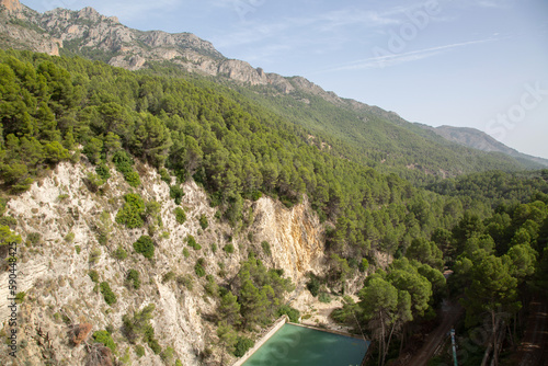Obraz na płótnie Peaks and Pine Tree and Dam in Aixorta Mountain Range; Guadalest; Alicante; Spain w salonie