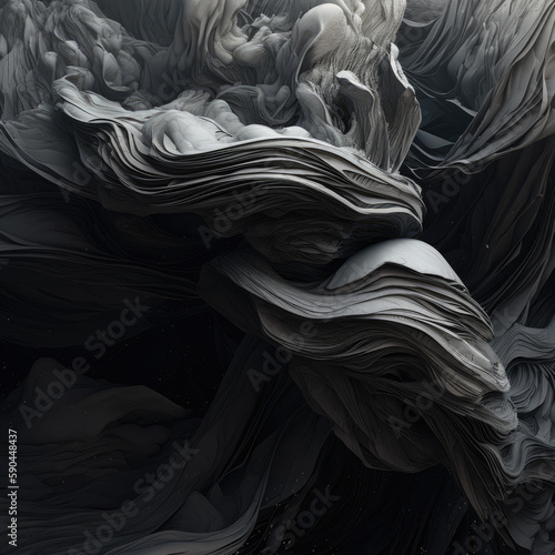 a central swirl of smoke-like patterns in shades of gray, white, and black