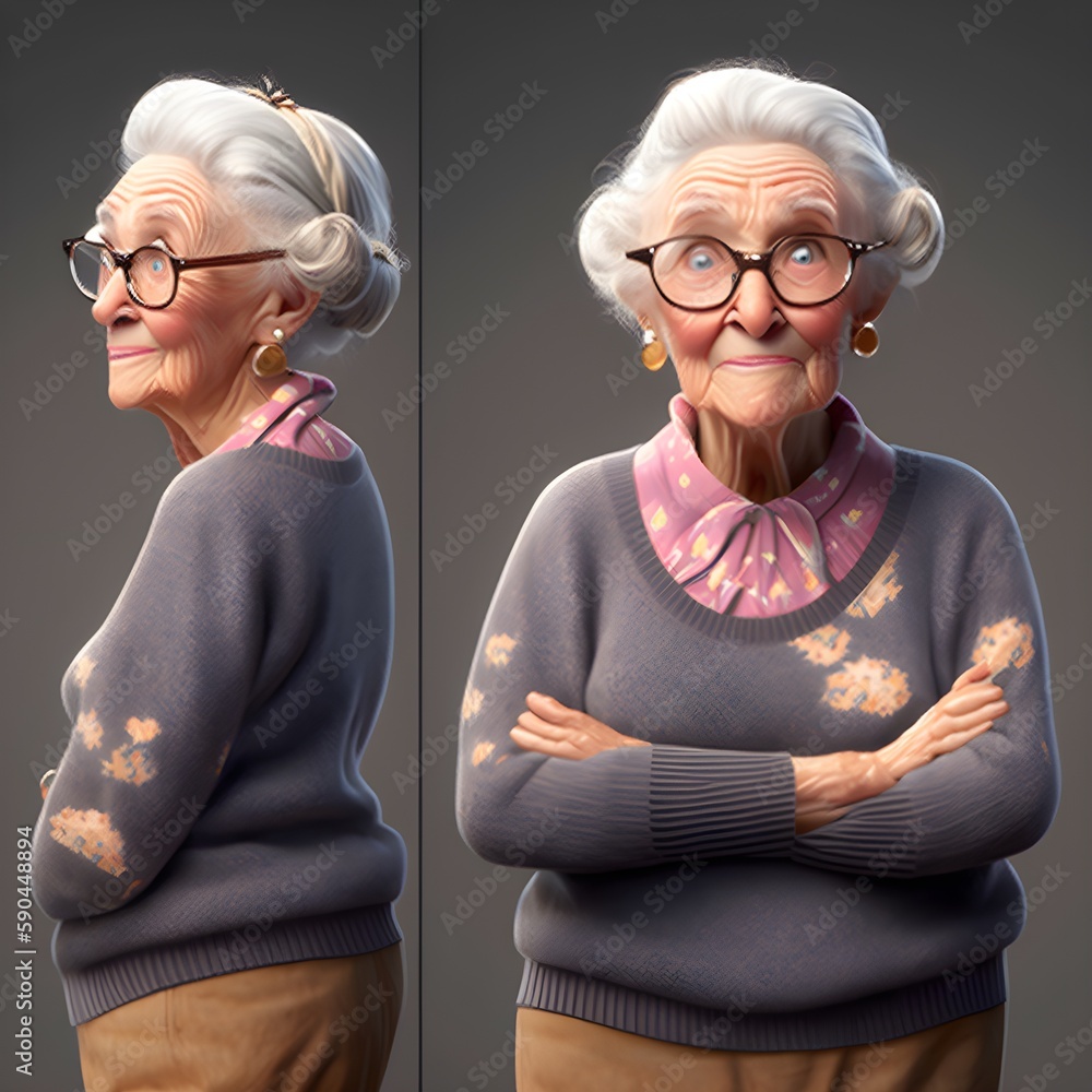 little old woman character multiple poses and expressions cinematic ...