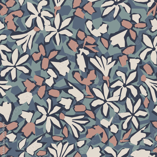 Vector abstract flower and leaf seamless repeat pattern