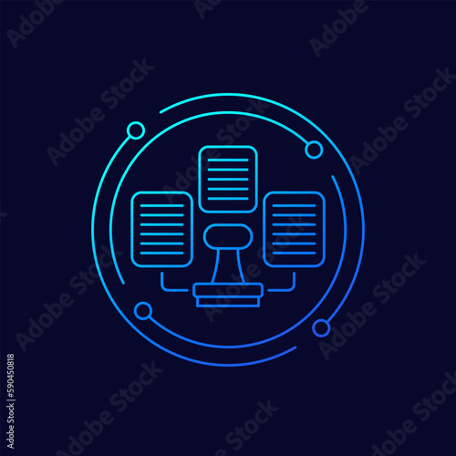 notary icon with documents and a stamp, linear design