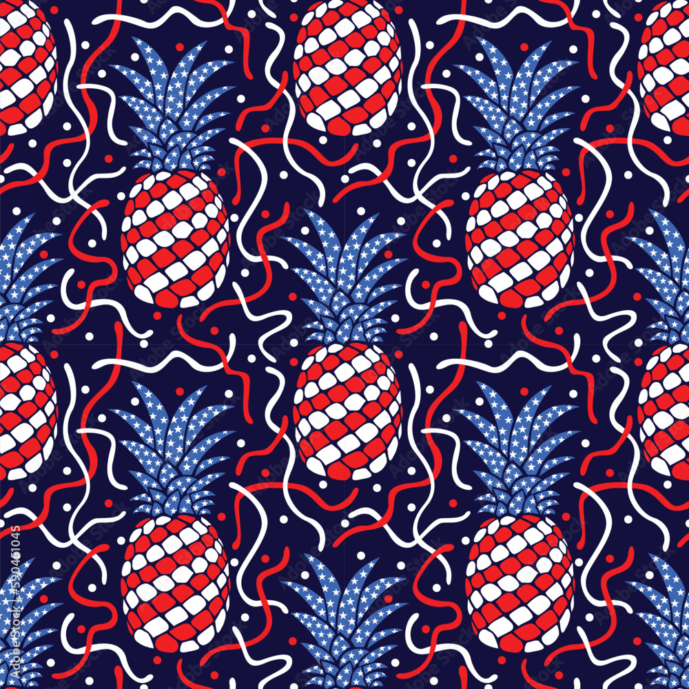 American flag theme pineapples patriotic pattern