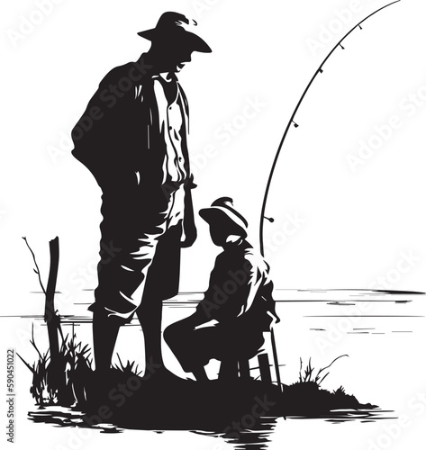 Fishing Father and son, fishing rods, Vector illustration, SVG