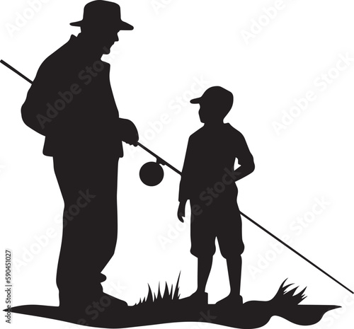 Fishing Father and son, fishing rods, Vector illustration, SVG