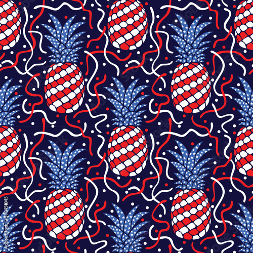 Obraz na płótnie American flag theme pineapples patriotic pattern w salonie