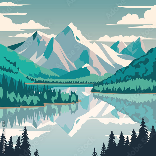 Mountain and lake vector illustration