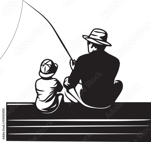 Fishing Father and son, fishing rods, Vector illustration, SVG