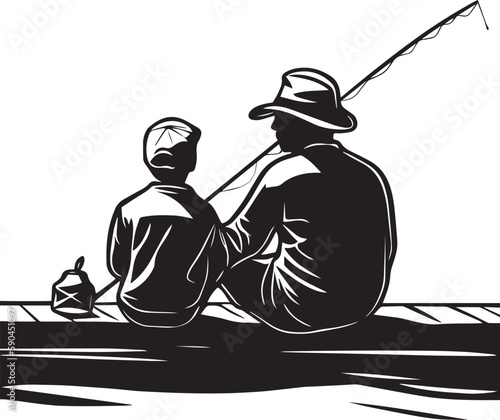 Fishing Father and son, fishing rods, Vector illustration, SVG