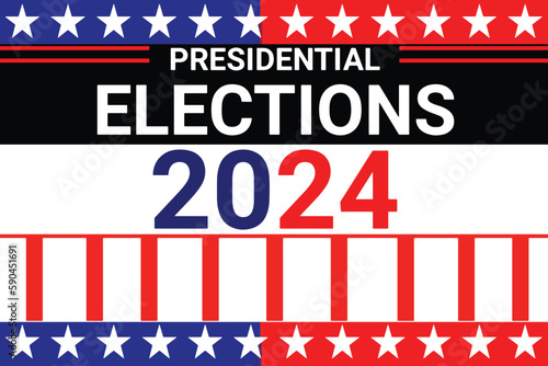 Presidential Election 2024 Replaceable text banner design with American flag colors and stripes. Card, poster banner and background. US election vector illustration background