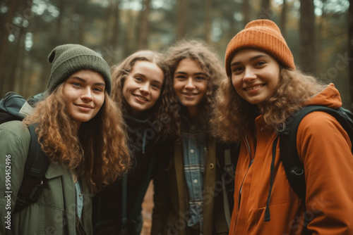 Portrait Of Smiling Young Friends Hiking Outdoors Together