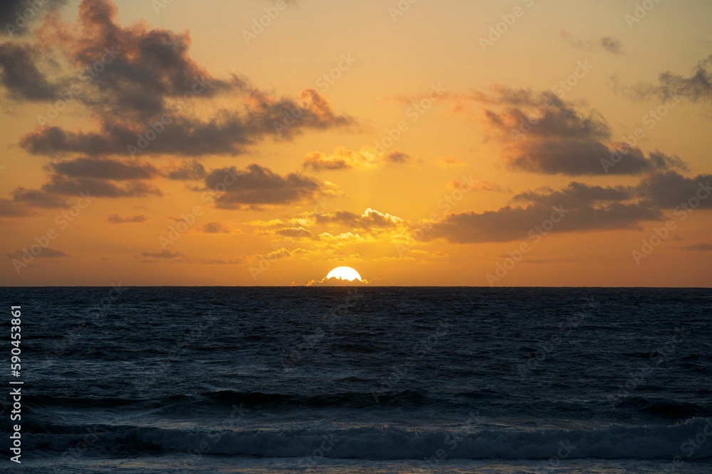 Beautiful golden sunset over the sea.