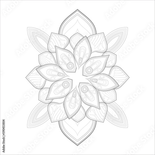 Coloring Book for adults. Hand drawn flowers in zentangle style for t-shirt design or tattoo and coloring book