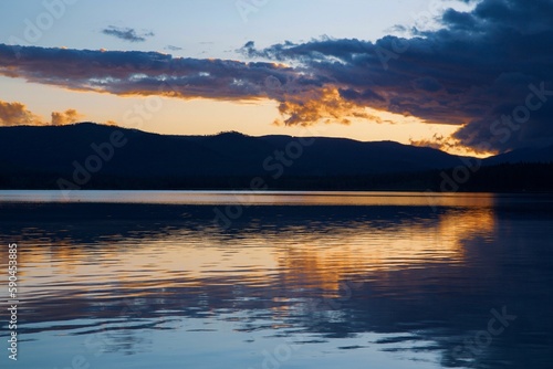 Beautiful landscape of Placid Lake on the sunset