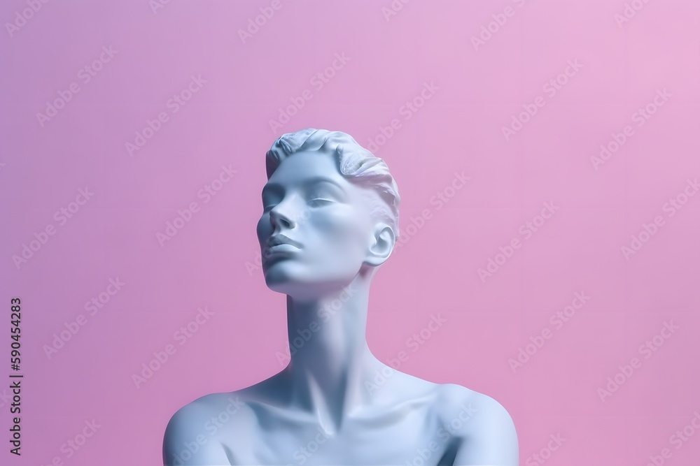 Modern conceptual art poster with ancient and modern statue of bust of women with short haircut and long neck. Collage of contemporary art. 3D Illustration Modern conceptual art poster with ancient and modern statue of bust of women with short haircut and long neck. Collage of contemporary art. 3D Illustration