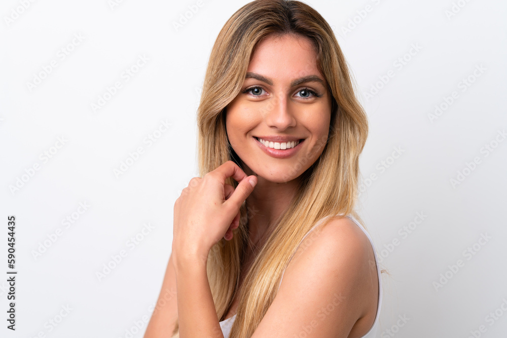 Young Uruguayan woman isolated on white background . Portrait Young Uruguayan woman isolated on white background . Portrait