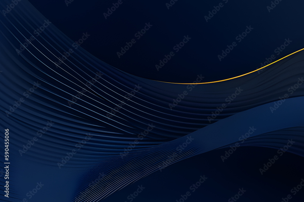 3d modern wave curve abstract presentation background. Luxury paper cut background. Abstract decoration, golden pattern, halftone gradients, 3d blue dark background illustration. Generative AI	