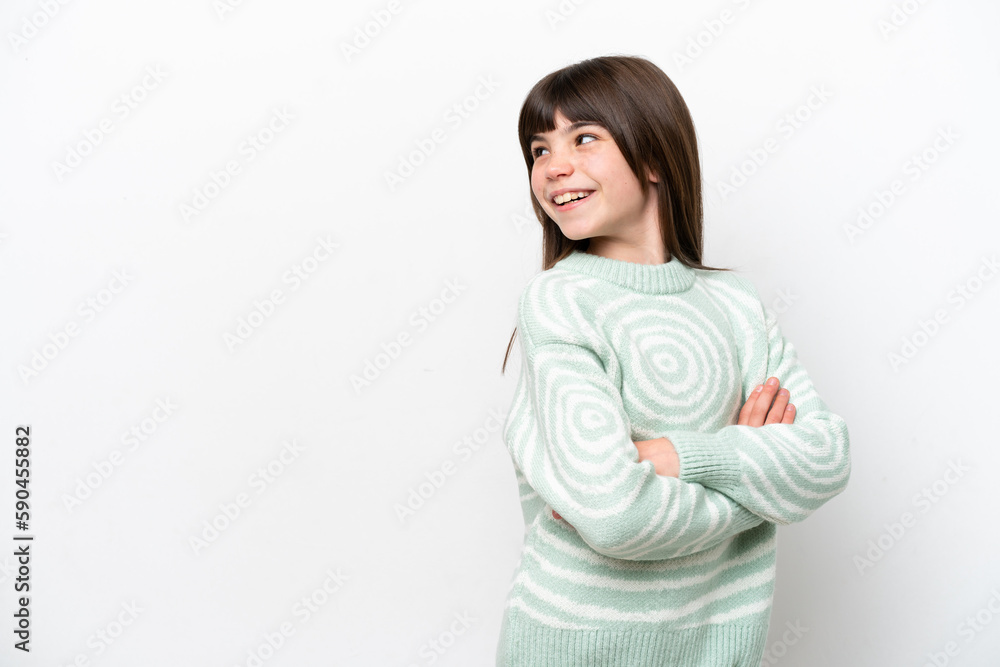 Little caucasian girl isolated on white background looking to the side Little caucasian girl isolated on white background looking to the side