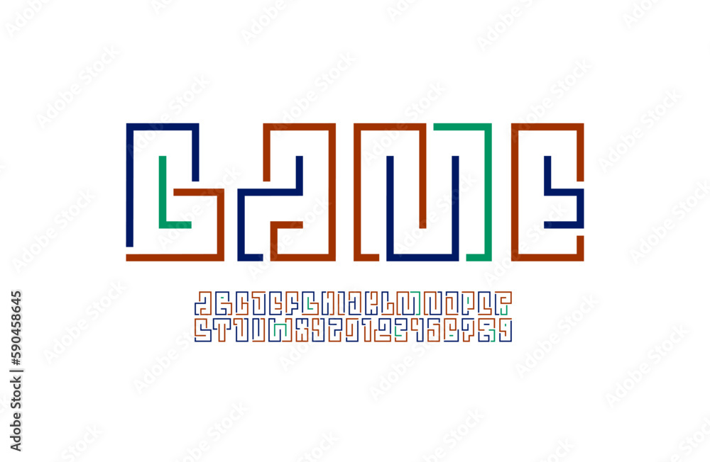 Digital font alphabet from segment line, multi-colored game style letters and numbers, vector illustration 10EPS Digital font alphabet from segment line, multi-colored game style letters and numbers, vector illustration 10EPS
