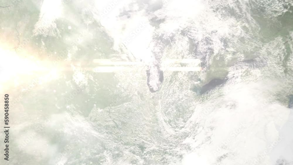 Zoom in from space and focus on Waukegan, Illinois, USA. 3D Animation. Background for travel intro. Elements of this image furnished by NASA