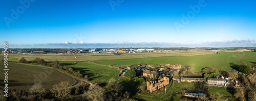 Panorama of a beautiful landscape with Someries Castle and Luton Airport photo