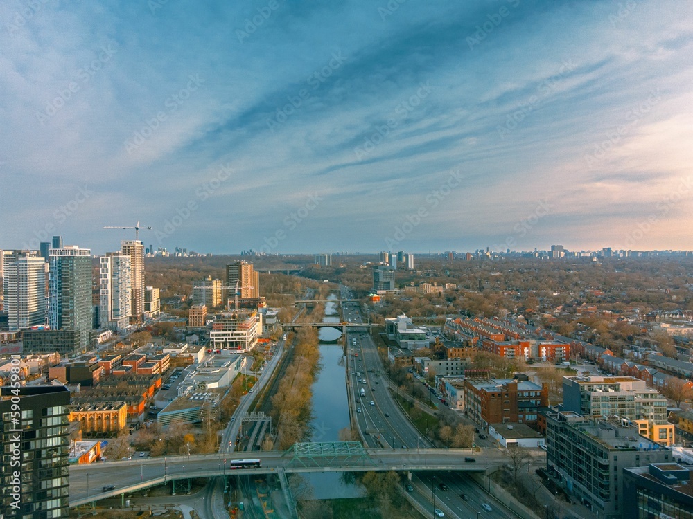 Aerial view of the Don River in Toronto