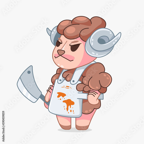 Vector character stern ram with a butcher knife in cartoon style.