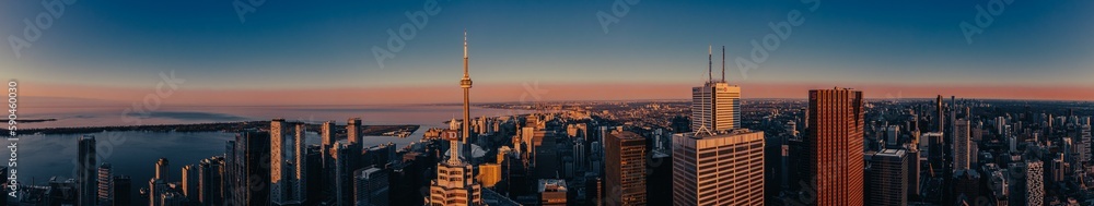 Cinematic panorama of a beautiful sunrise in Toronto