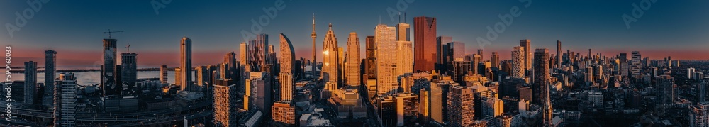 Cinematic panorama of a beautiful sunrise in Toronto