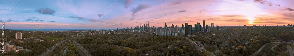Toronto city with Pink Sunset from Don Valley