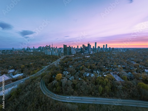 Toronto city with Pink Sunset from Don Valley photo