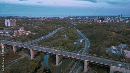 Photography Toronto city with Pink Sunset from Don Valley