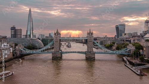 Beautiful shot of Tower Bridge in London at pinky dreamy sunset