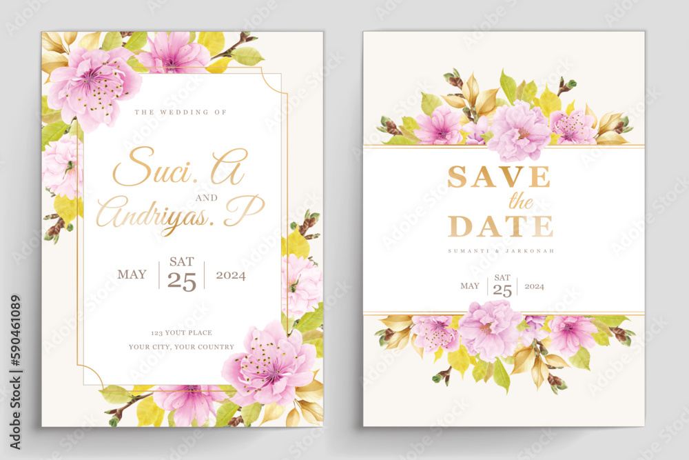 wedding invitation cherry blossom floral card