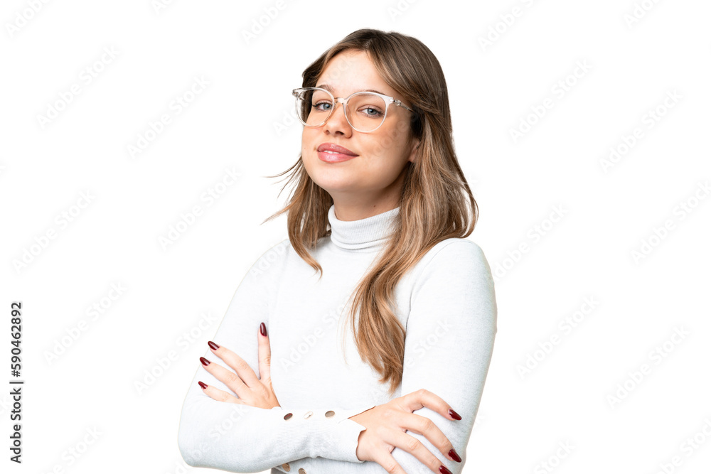 Young girl over isolated chroma key background With glasses with happy expression Young girl over isolated chroma key background With glasses with happy expression