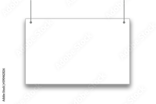White hanging signboard with copy space for text design template in PNG format