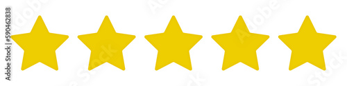 Five gold stars rating sign icon for websites with product and service reviews in PNG format 