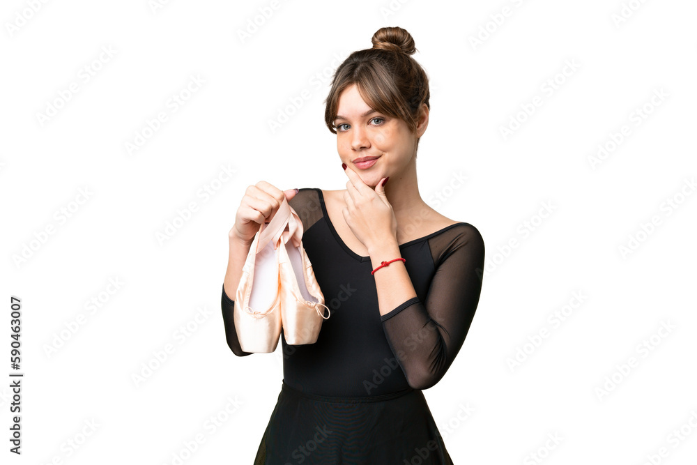 Young girl practicing ballet over isolated chroma key background thinking Young girl practicing ballet over isolated chroma key background thinking