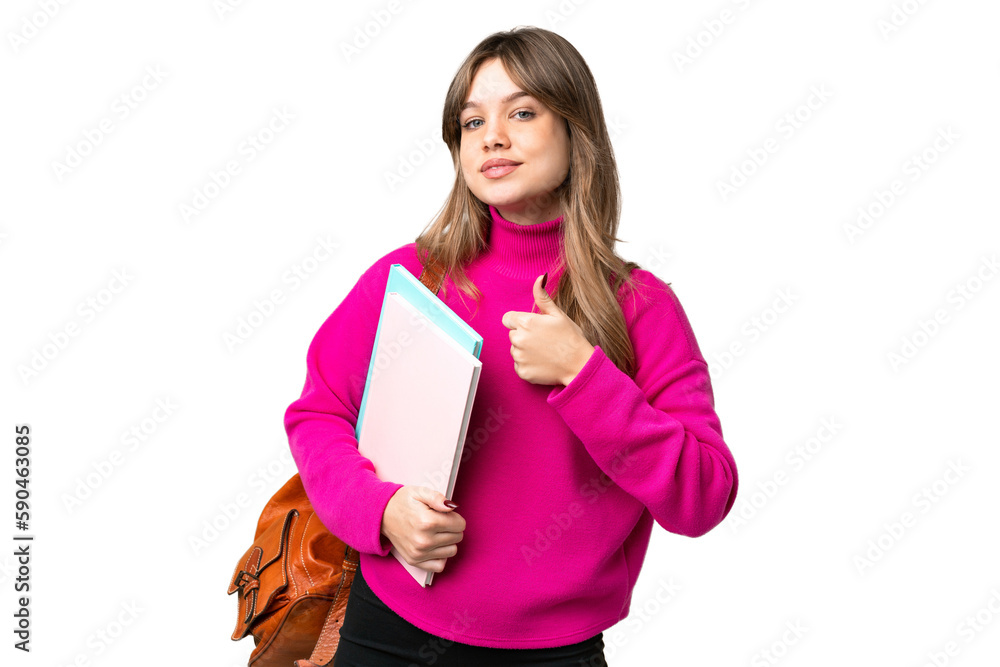 Young student girl over isolated chroma key background giving a thumbs up gesture Young student girl over isolated chroma key background giving a thumbs up gesture
