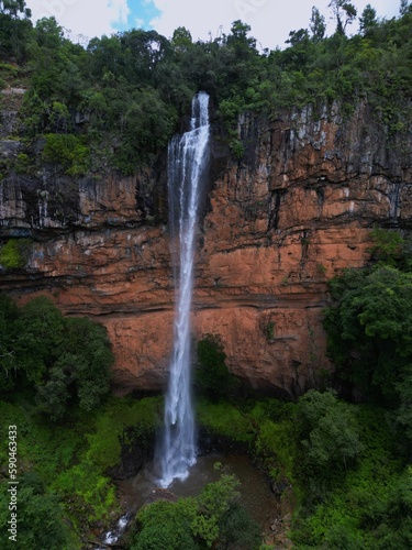 Vertical shot of the Bridal Veil Falls waterfall in Sabie, Mpumalanga in South Africa.
