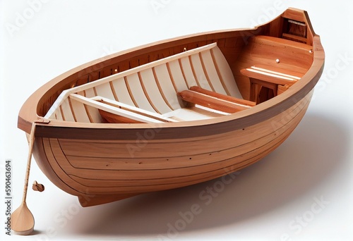Canvastavla Small wooden empty rowing boat isolated on pure white background