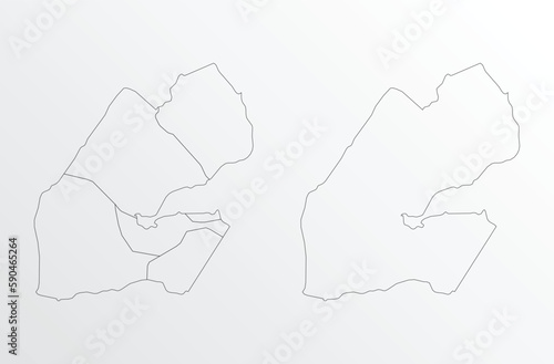 Black outline vector map of Djibouti with regions