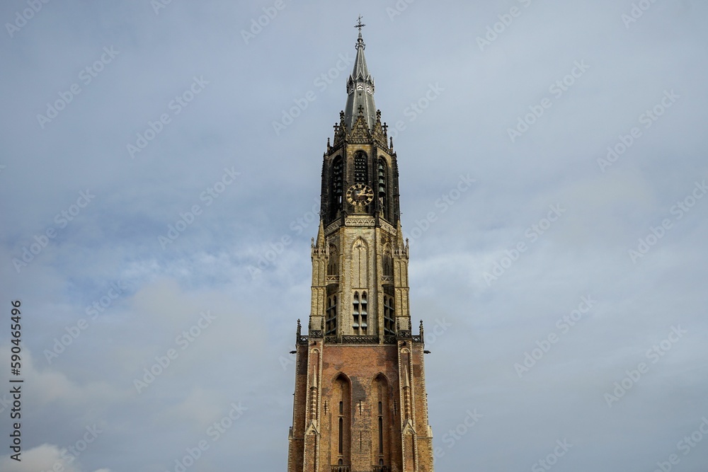 Old church of Delft in Netherlands in the city center