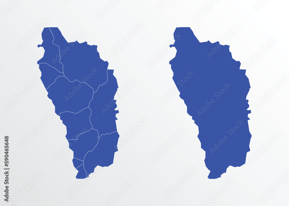 Blue map of Dominica with regions Stock Vector | Adobe Stock