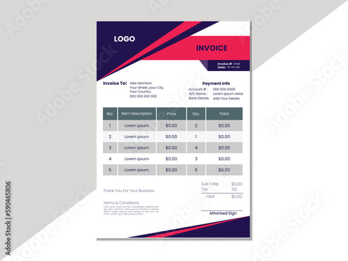 Invoice form template. Invoices for payment agreement design templates. Business payment receipt page. Printable & Editable for all User